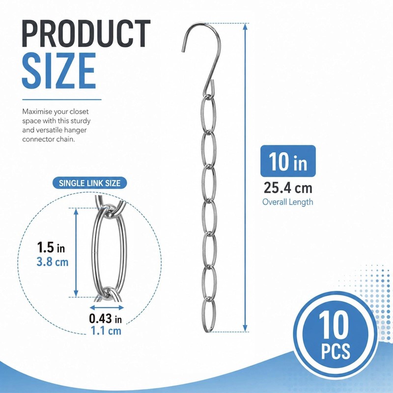 10 Pcs Clothing Chain Hanger Set, Closet Organizer, Metal Hanger