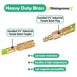Minimprover 3/8" x 12 Inch Heavy Duty Short Air Compressor EPDM Rubber Hose 300 PSI: 1/4" Male NPT to 1/4" Male NPT Connections With Quick Coupler Brass Fitting