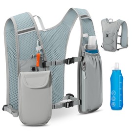 RAINSMORE Running Hydration Vest with 500ml Soft Flask, Waterproof Phone Pocket, Lightweight Hydration Pack, Adjustable No-Bounce Straps for Trail Running, Marathon, Cycling Grey