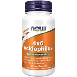 NOW Suplementos, Acidophilus 4X6, 4 mil millones de potencia con 6 cepas probióticas, cepa verificada, 120 cápsulas vegetales
