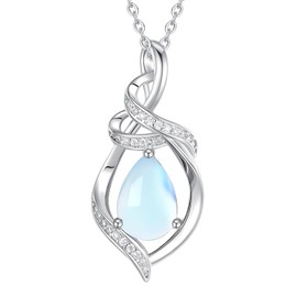 FANCIME Moonstone Teardrop Birthstone Necklace for Women S925 Sterling Silver Pendent June Birthstone Jewelry Gifts for Her