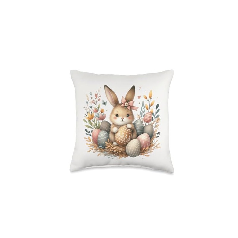 Cute Pink Easter Bunny Throw Pillow