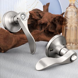 Probrico Interior Brushed Nickel Door Handle, Wave Style Privacy Door Handles, Keyless Door Levers Lockset for Bedroom and Bathroom (6 Pack, Modern)