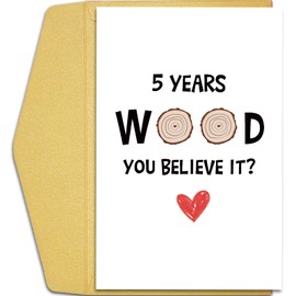 Qiliji Funny 5th Anniversary Card, 5 Years Anniversary Card for Husband Wife, Happy Wood Anniversary Greeting Card