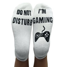 FGFD&OU Socks Men's and women's Funny Cotton slipper socks Cool Crazy Do Not Disturb I'm Gaming Christmas Socks (A-White, 38-46)