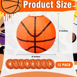 24 PCS Basketball Paper Lanterns 8 Inch Ceiling Hanging Basketball Lanterns Decorations Orange Basketball Sports Party Paper Lanterns for Sport Themed Birthday Party Sport Team Dinner Party
