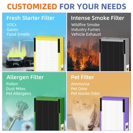 Pulluty FLT4825SM HEPA Smoke Clear Filter B Replacement Compatible with G-Guardian Air Purifiers AC4825 AC4825E AC4825W AC4300 AC4800 AC4900 AC4850,4 H13 True HEPA Filters+8 Carbon Pre-Filters