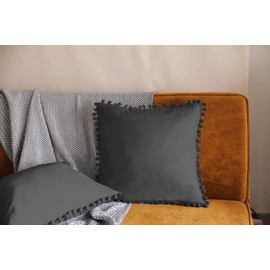 Pagnanno. Set of 2 Soft Velvet Cushion Covers 45x45cm(18x18 Inches) Pom Throw Pillowcases Square Cushion Covers for Chairs,living and bedroom with Invisible Zipper (18"x18" (Pack of 2), Dark Grey)