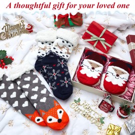 Hestya 3 Pairs of Christmas Socks Women Men House Socks Non-Slip Hut Socks Winter Warm Stopper Socks, multicoloured