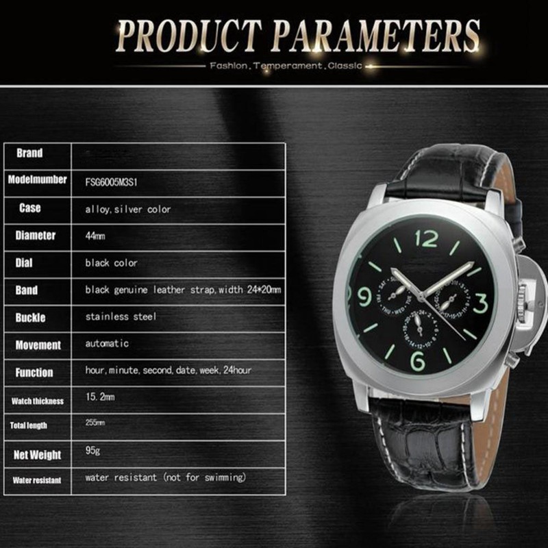 FORSINING Men PU Leather Automatic Mechanical Waterproof Watch Wristwatch
