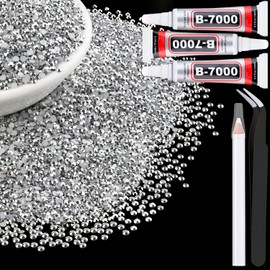 6000Pcs 3mm Resin Rhinestones with 3Pcs 10ml B7000 Jewelry Glue for Crafting, Silver Large Amount Flatback Gems, Bedazzling Crystal Bulk for DIY Crafts Clothing Tumblers Shoes Nail Art Fabric