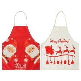 2Pcs Cartoon Santa Elk Kitchen Aprons - Christmas Party Cooking Baking BBQ Home Decoration