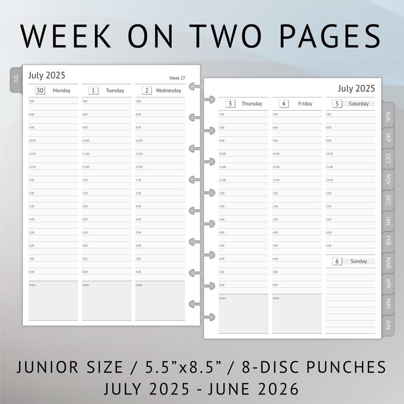 2025-2026 Planner Refills for 8-Discbound Notebooks, Weekly and Monthly Appointment