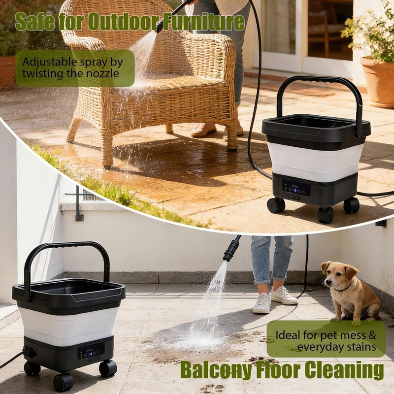 Portable Cordless Washer with 3.4Gal Tank, Foldable Design for Car