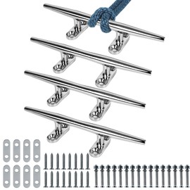 Boat Cleats 8 Inch 4 Pack, Dock Cleats 316 Stainless Steel Open Base Cleat Include Screws, Boat Dock Cleats with Backing Plate for Boats, Marine, Dock, Decor
