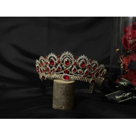 80s Baroque Crystal Birthday Party Crowns for Women Girls Ruby Jewelry Pageant Banquet Headpieces,Gold Red