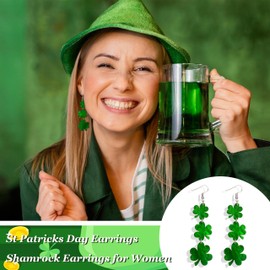 Hclian St. Patrick's Day Earrings Irish Shamrock Acrylic Dangle Earrings Cute Funny Green Hat Clover Horseshoe Drop Earrings Irish Holiday Jewelry