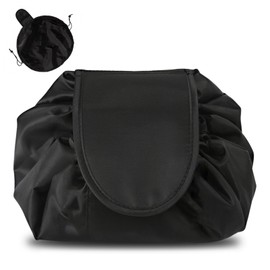 AWAVM Drawstring Makeup Bag, Travel Portable Large Capacity Makeup Bag, Waterproof Makeup Storage Organiser (Black)