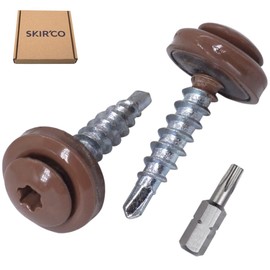 SKIR'CO Pack of 40 Roofing Screws 4.8 x 28 mm Painted Self-Drilling Screws with EPDM Washers, Torx Head (Light Brown RAL 8025)