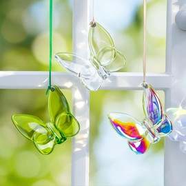 KANPURA 3pcs Butterfly Hangings Crystal Ornament for Women Glass Flying Butterfly Hanging Ornaments for Valentine's Day, Birthday, Home Decor