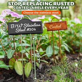 Stainless Steel 304 Plant Labels Weatherproof, Metal Garden Label Tall Markers 25 Pack for Outdoor Plants Vegetables Herb Seedlings Flowers with a Pen, Label Area 3.74'' x 1.39'' Height 10.75 Inch