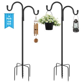 Vivantia 4 Pack 108 Inch Adjustable Double Shepherds Hooks for Outdoor 2 Sided Bird Feeder Poles with 5 Prong Base Heavy Duty Metal Garden Hook for Hanging Flower Basket Lantern Plant Bird Nests Decor