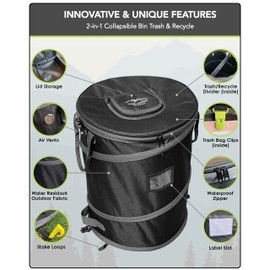 Trailersphere Collapsible Bin Trash & Recycle/Utility, Perfect for Camping, Laundry, Storage and Garden, Waterproof Vinyl and Tear Resistance, Trash and/or Recycle, Two 13 Gallon Bags