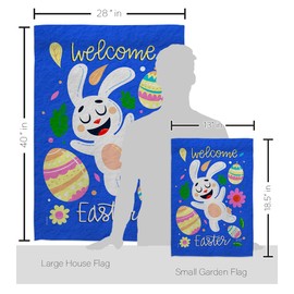 Angeleno Heritage FUUNY Easter Bunny Garden House Flag Kit Springtime Happy Egg Christian Season Holiday Decoration Banner Small Yard Gift Double-Sided, Made in USA
