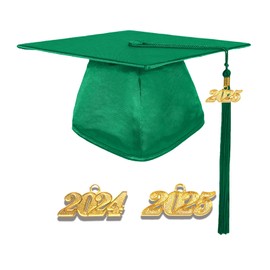 GradPlaza Shiny Kindergarten and Preschool Graduation Cap 2024 2025 Tassel Year Charm Kids Graduation Cap Forest Green
