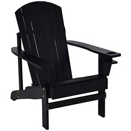 Outsunny Oversized Adirondack Chair, Outdoor Fire Pit and Porch Seating, Classic Log Lounge w/Built-in Cupholder for Patio, Backyard, Garden, Lawn, Deck, Black