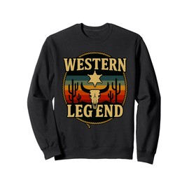 Western Legend Cowboy Design Longhorn Skull Sheriff Star Sweatshirt