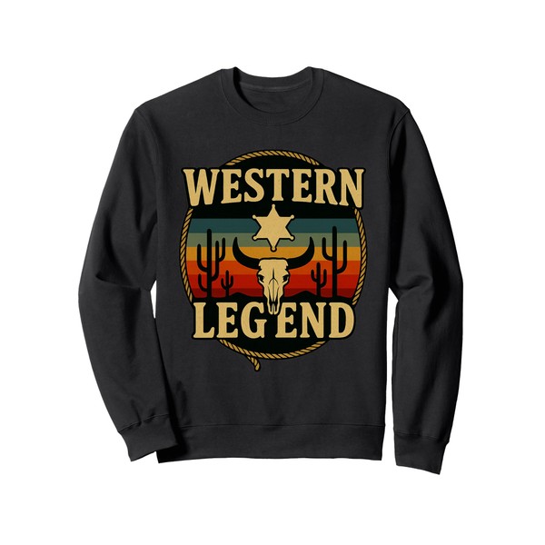 Western Legend Cowboy Design Longhorn Skull Sheriff Star Sweatshirt