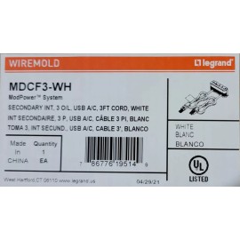 Legrand ModPower Primary Unit, In Surface, 3 Ft., White By Wiremold MDCF3-WH