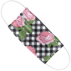 Pink Roses Flowers And Checks 1-Ply Reusable Face Mask Covering with Adjustable Nose Wire, Unisex
