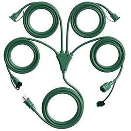 Eversimpleinc 1 to 4 Splitter Extension Cord (Combined 31 FT, End to End 13 FT), 3 Prong Plug with 4 Extended Outlets, with Weatherproof Covers for Indoor