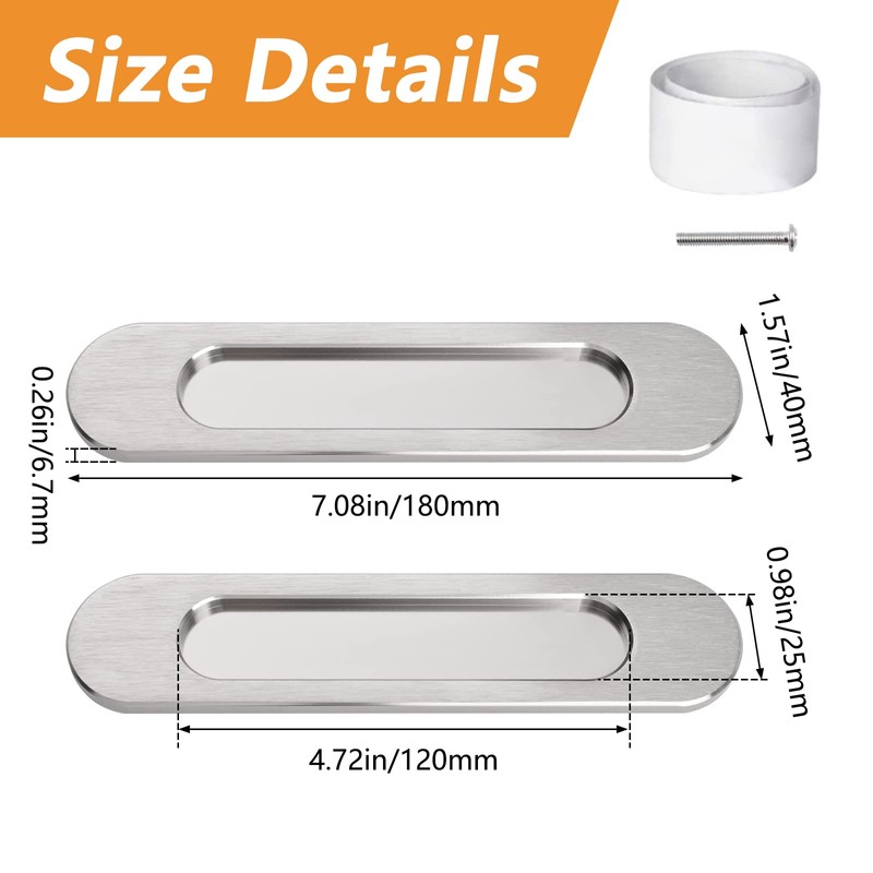 MOROBOR 18CM Self-Stick Oval Sliding Door Pulls, 2pcs Brushed Steel