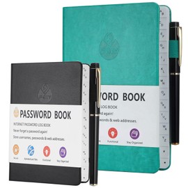 XTUDOU® Pack of 2 Password Book, Password Book with Index A-Z, with Gel Pens for Internet Logins, Address Manager, Username (Black, Green)