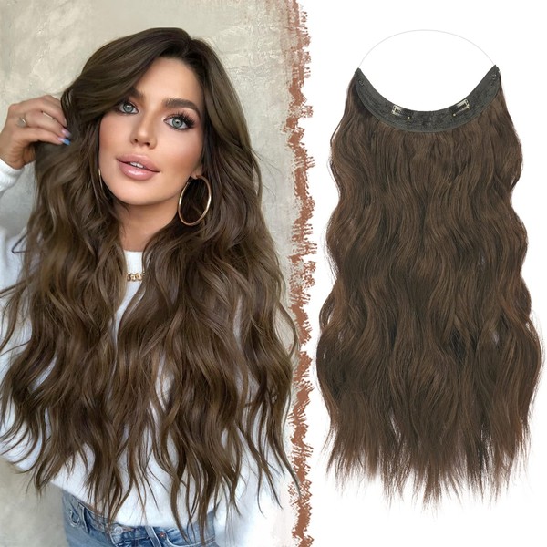 FESHFEN Invisible Wire Hair Extensions with Transparent Wire Adjustable Size