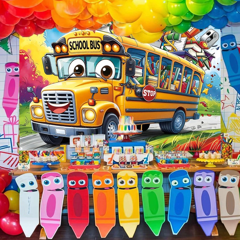 Welcome Back to School Backdrop 6x4FT Cartoon Yellow School Bus