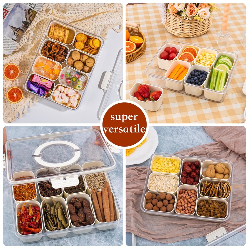 WACOI Divided Snack Serving Tray with Lid and Handle Travel