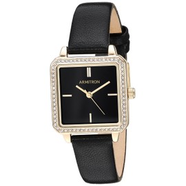 Armitron Women's 75/5597BKGPBK Genuine Crystal Accented Gold-Tone and Black Leather Strap Watch