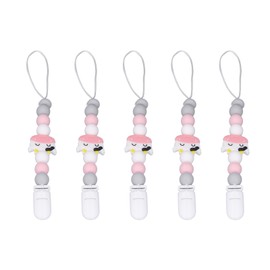 5Pcs Baby Pacifier Clip Food Grade Silicone Prevent Falling Easy to Clean Pacifier Chain for Toddler Pink
