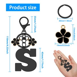 Alphabet Initial Letter Keychain Letter Keyring for Women A-Z Alphabet Initial Letter Key Chain Gifts with Cute Flowers Pendant Metal Letter Initials Charms for Purse Handbags Backpack Keyring(S)
