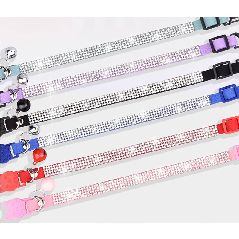 FUNAT Rhinestone Cat Collar with Bell, Microfiber Soft and Comfortable