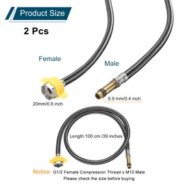 sourcing map 2Pcs 39" Faucet Supply Lines Connector Stainless Steel Braided Long Faucet Connector G1/2 Female Compression Thread x M10 Male Connector for Kitchen Sink Bathroom (Black)