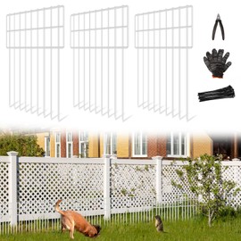 25 Panels Garden Fencing Animal Barrier, 17in (H) X 27ft (L) Dog Dig Fence Barrier, 1.25in Gap Rustproof Metal Stakes Decorative Garden Fence, Ground Defense Border for Outdoor, Yard, Patio, White