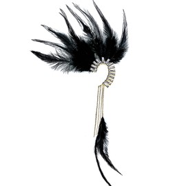 Aksod Feather Ear Cuff Earrings Wrap Sparkly Non Piercing Plume Fairy Earings American Indian Style Elf Ear Cuff Cip for Unisex Cosplay Costume Dress Accessories (Black-Single Left)