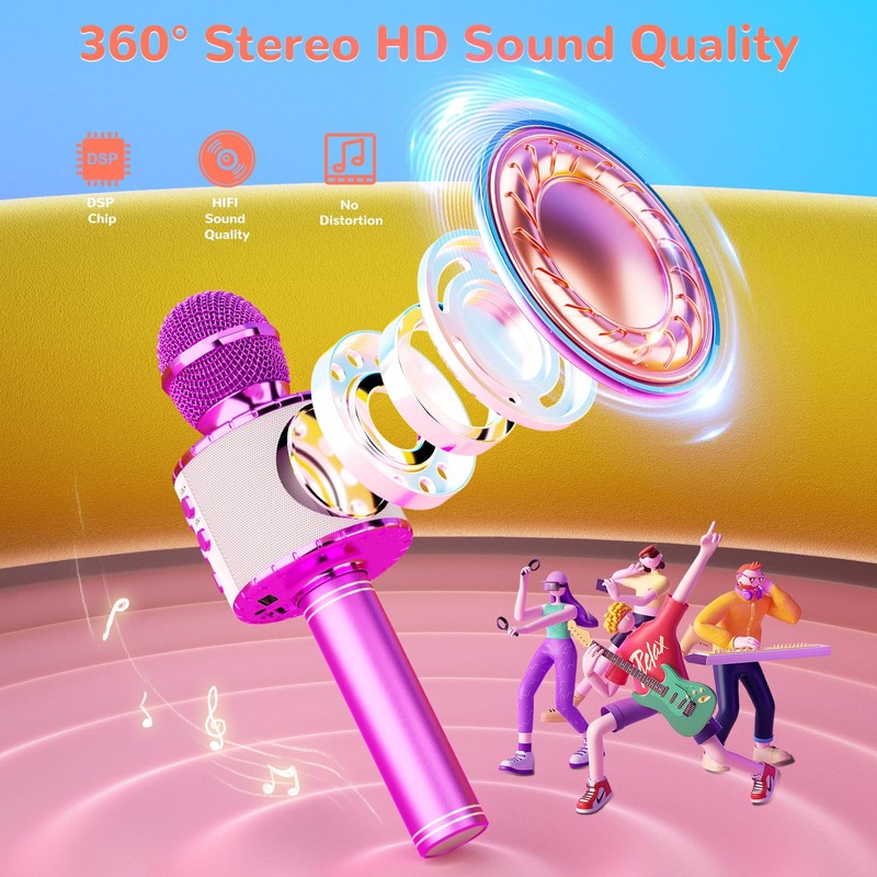 Ankuka Bluetooth Karaoke Microphone, Wireless Microphone with Built-in Speakers, Handheld