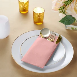 50-Pack Disposable Linen-Feel Dinner Napkins with Built-in Flatware Pocket, PINK Prefolded Cloth Like Paper Napkins For Dinner, Wedding Or Party [Silverware NOT Included]