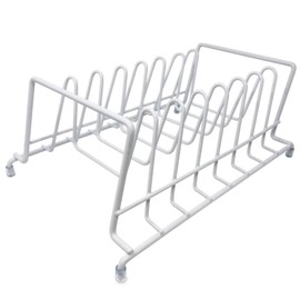 HUJI Plates Holder Pots Pans Lid Organizer Rack for Cabinet, Pantry or Kitchen Counter (ONE, WHITE)